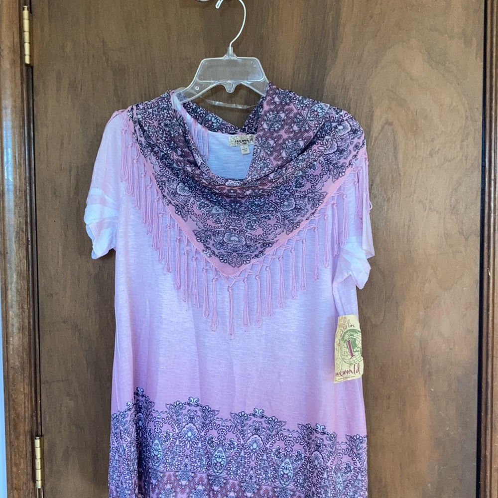 One World top mauve ombre w boho print at bottom & matching scarf L - Picture 16 of 17